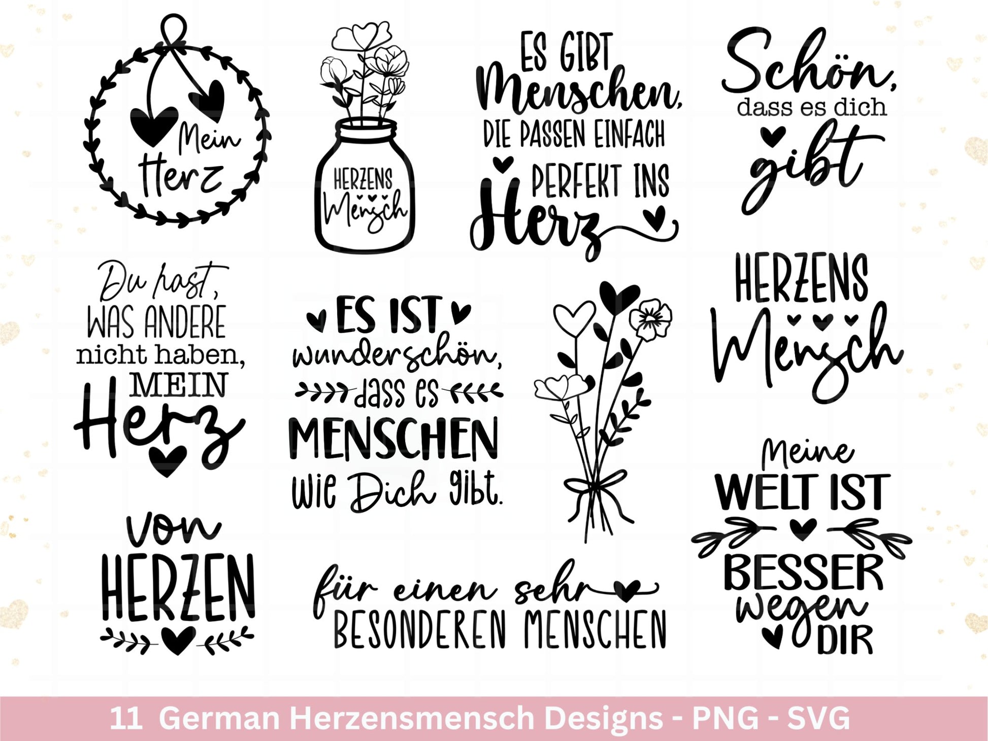 Deutsche Plotterdatei Herzensmensch- Danke Svg - Best Friends Svg - Von Herzen svg Cricut - Lieblingsmensch Svg - Schön das es dich gibt - EmidaDesign