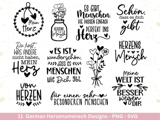 Deutsche Plotterdatei Herzensmensch- Danke Svg - Best Friends Svg - Von Herzen svg Cricut - Lieblingsmensch Svg - Schön das es dich gibt - EmidaDesign