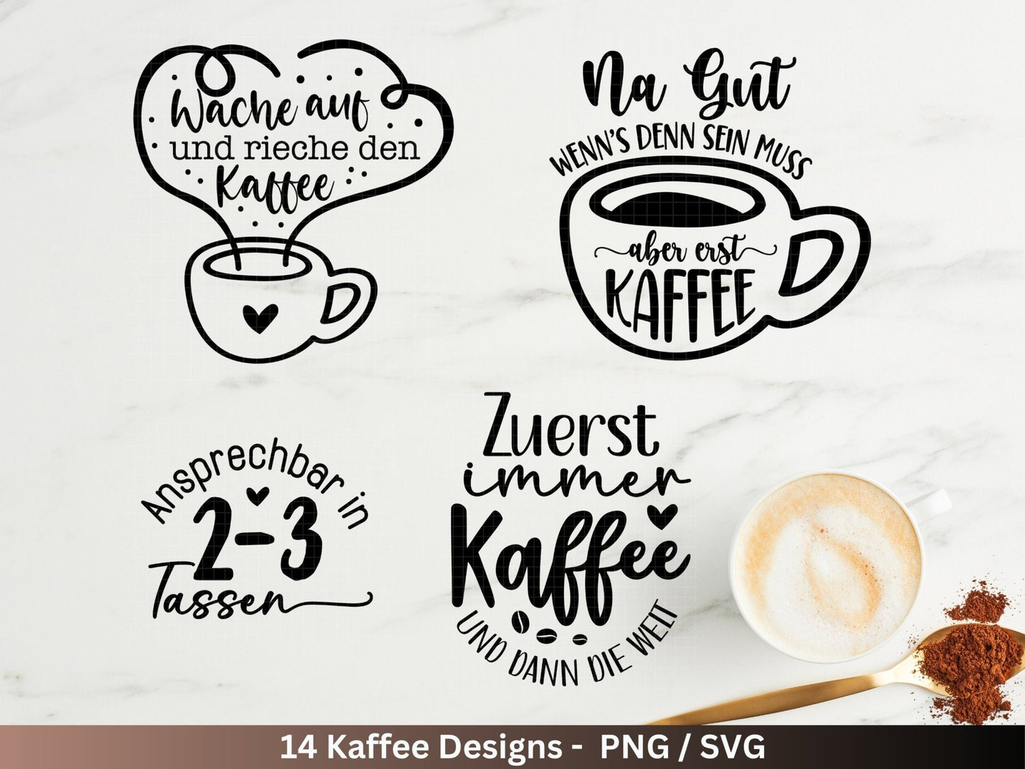 Deutsche Plotterdatei Kaffee - Kaffee svg Bundle - Kaffeetasse svg - Deutsche Sprüche Kaffee - Cricut Silhouette - Kaffee trinken lustig