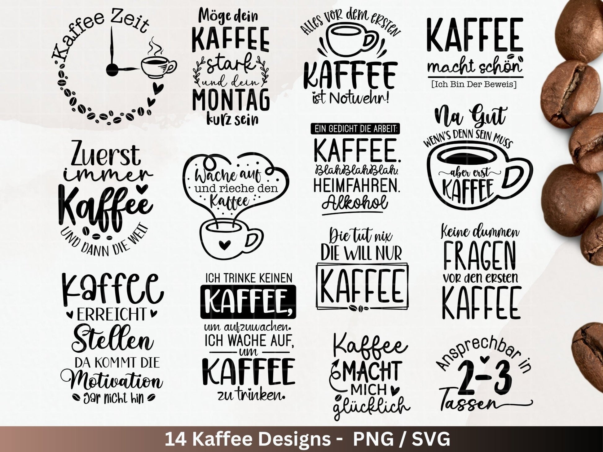 Deutsche Plotterdatei Kaffee - Kaffee svg Bundle - Kaffeetasse svg - Deutsche Sprüche Kaffee - Cricut Silhouette - Kaffee trinken lustig