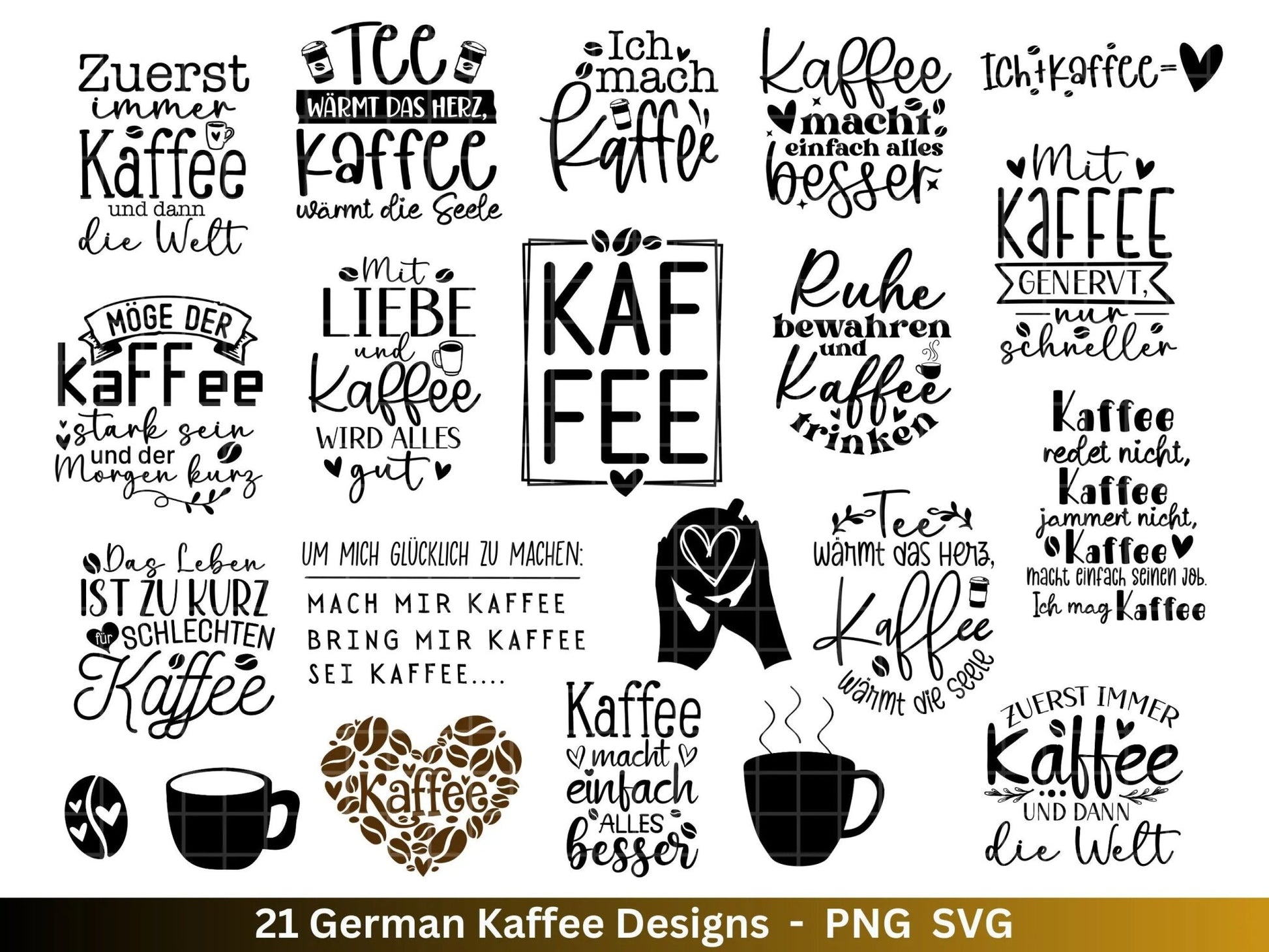 Deutsche Plotterdatei Kaffee - Kaffee svg Bundle - Kaffeetasse svg - Deutsche Sprüche Kaffee - Cricut Silhouette Studio Plotterdatei SVG