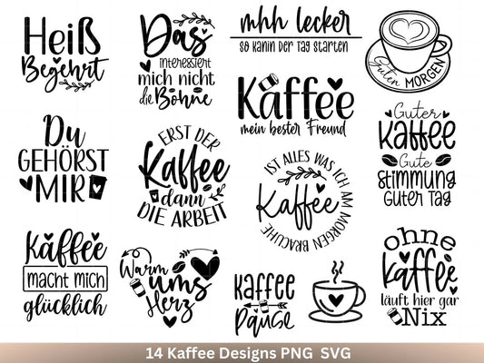 Deutsche Plotterdatei Kaffee - Kaffee svg Bundle - Kaffeetasse svg - Deutsche Sprüche Kaffee - Cricut Silhouette Studio Plotterdatei SVG