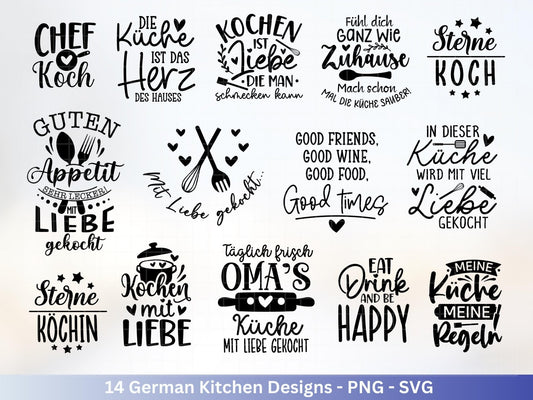 Deutsche Plotterdatei Küche Svg - Kochen svg Bundle - Chefkoch svg - Deutsche Sprüche Kochen - Cricut Silhouette - Laserdatei Kochen - EmidaDesign