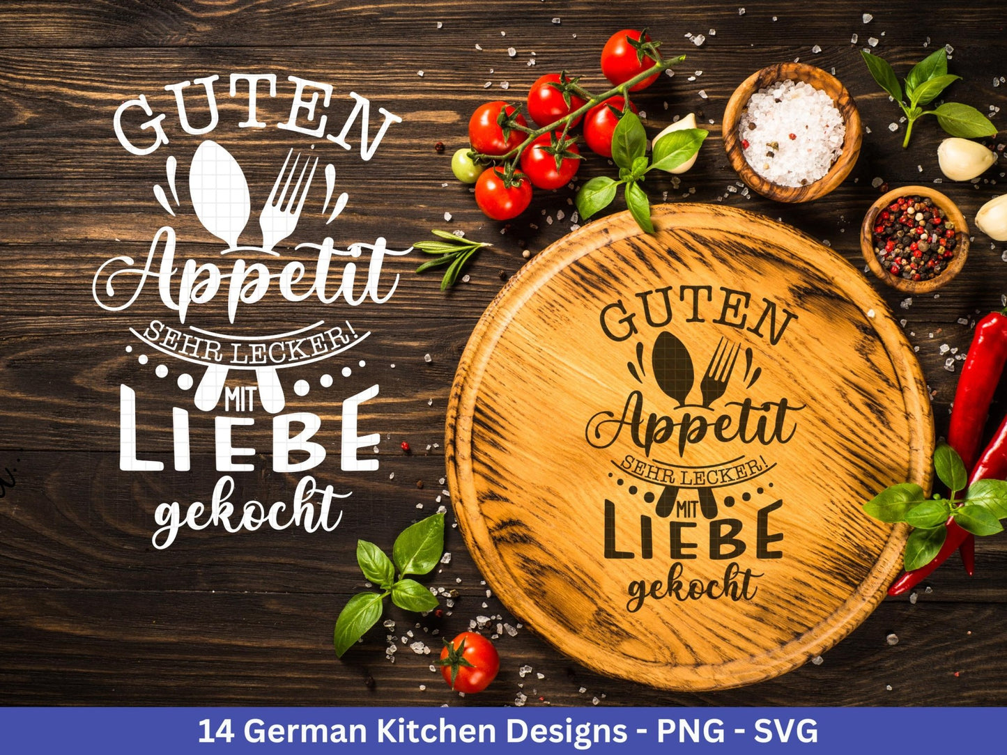 Deutsche Plotterdatei Küche Svg - Kochen svg Bundle - Chefkoch svg - Deutsche Sprüche Kochen - Cricut Silhouette - Laserdatei Kochen - EmidaDesign