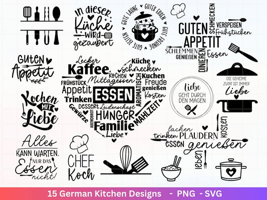 Deutsche Plotterdatei Küche Svg - Kochen svg Bundle - Chefkoch svg - Deutsche Sprüche Küche - Cricut Silhouette Studio Plotterdatei SVG - EmidaDesign