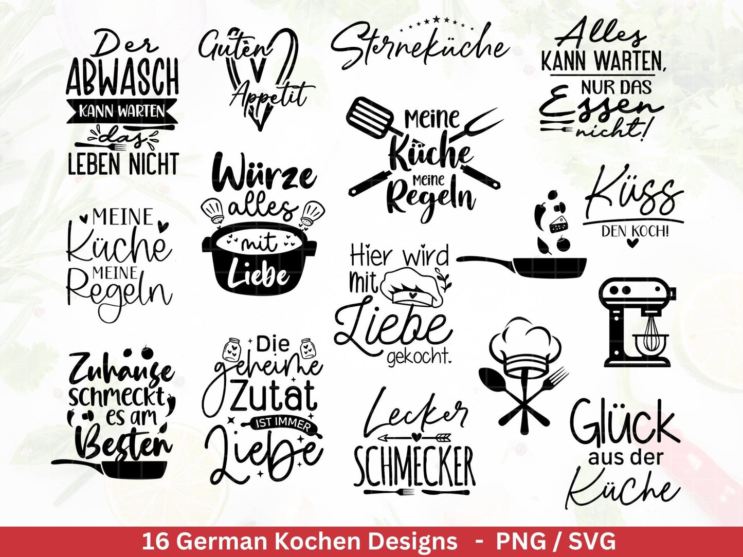 Deutsche Plotterdatei Küche Svg - Kochen svg Bundle - Chefkoch svg - Deutsche Sprüche Küche - Cricut Silhouette Studio Plotterdatei SVG