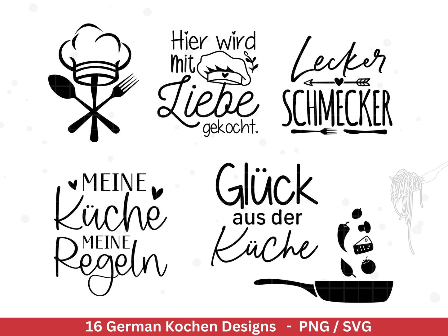 Deutsche Plotterdatei Küche Svg - Kochen svg Bundle - Chefkoch svg - Deutsche Sprüche Küche - Cricut Silhouette Studio Plotterdatei SVG