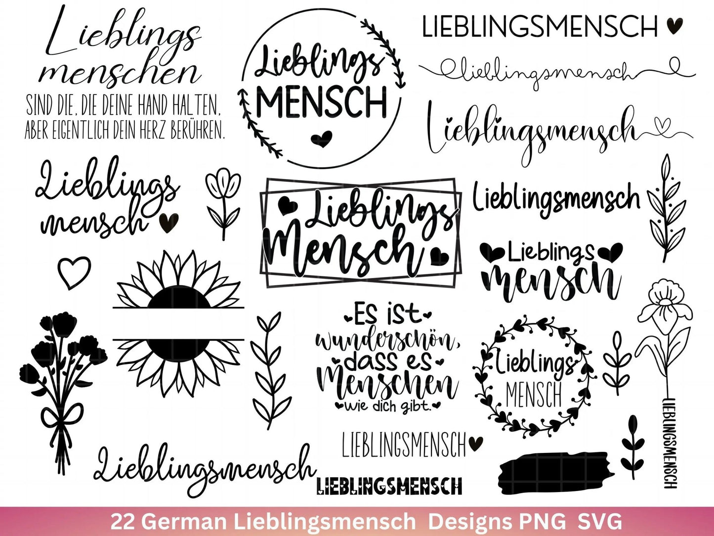 Deutsche Plotterdatei Lieblingsmensch - Du bist toll - Cricut Silhouette Studio Plotterdatei - Herzmensch Geschenk - Mit Liebe SVG Bundle