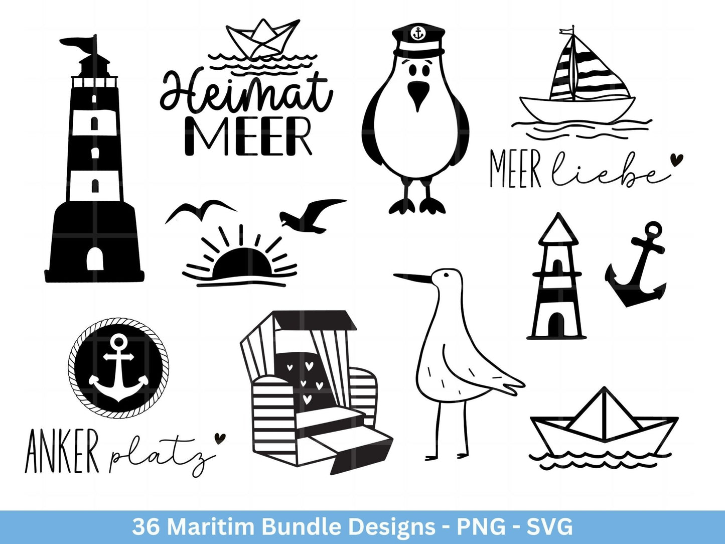 Deutsche Plotterdatei Maritim - Moin Plotterdatei - Nautical Clipart - Leuchtturm svg - Möwen svg - Wilkommen im Norden svg - Cricut Ahoi - EmidaDesign