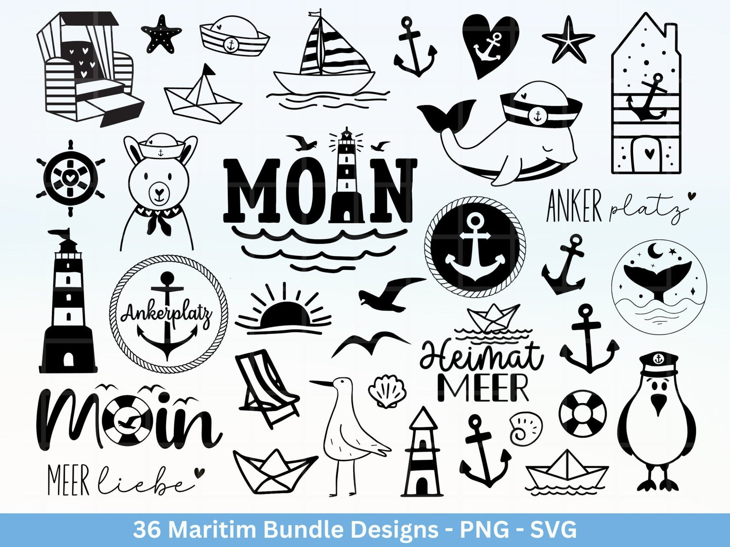 Deutsche Plotterdatei Maritim - Moin Plotterdatei - Nautical Clipart - Leuchtturm svg - Möwen svg - Wilkommen im Norden svg - Cricut Ahoi - EmidaDesign