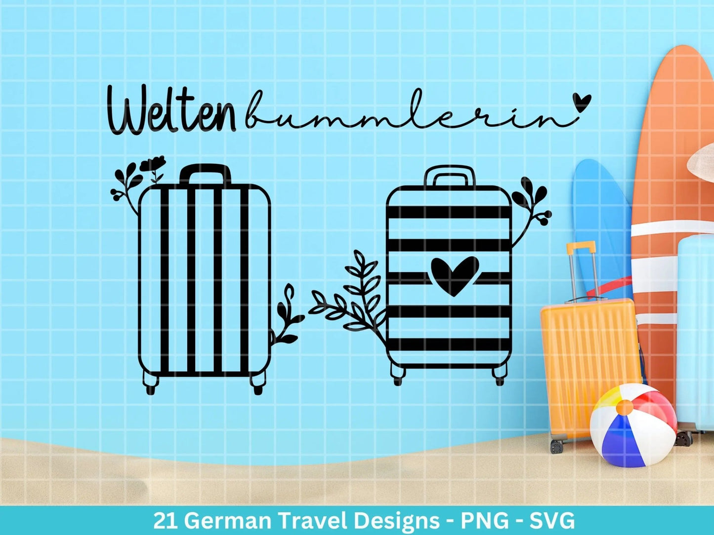 Deutsche Plotterdatei Reisen svg png Bundle - Koffer svg- Sommer svg - Reisen svg - Cricut Silhouette Studio - Reisen Sprüche - Urlaub svg