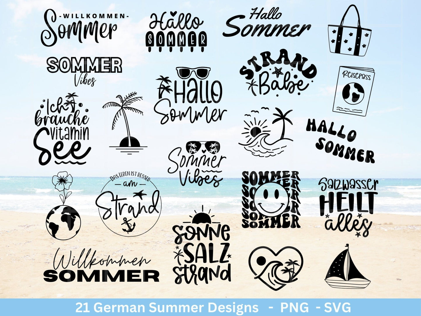 Deutsche Plotterdatei Sommer Urlaub - Strand svg- Sommer svg - Hallo Sommer svg - Cricut Silhouette - Sommer Spruch svg - Vitamin See - EmidaDesign