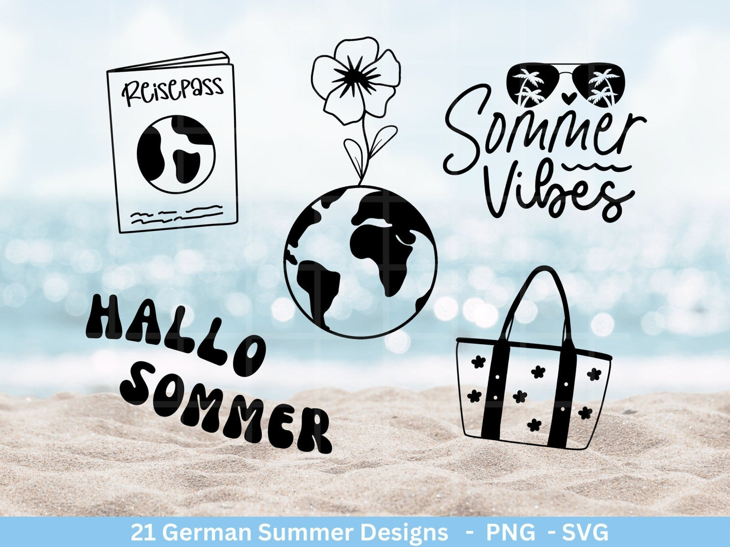 Deutsche Plotterdatei Sommer Urlaub - Strand svg- Sommer svg - Hallo Sommer svg - Cricut Silhouette - Sommer Spruch svg - Vitamin See - EmidaDesign