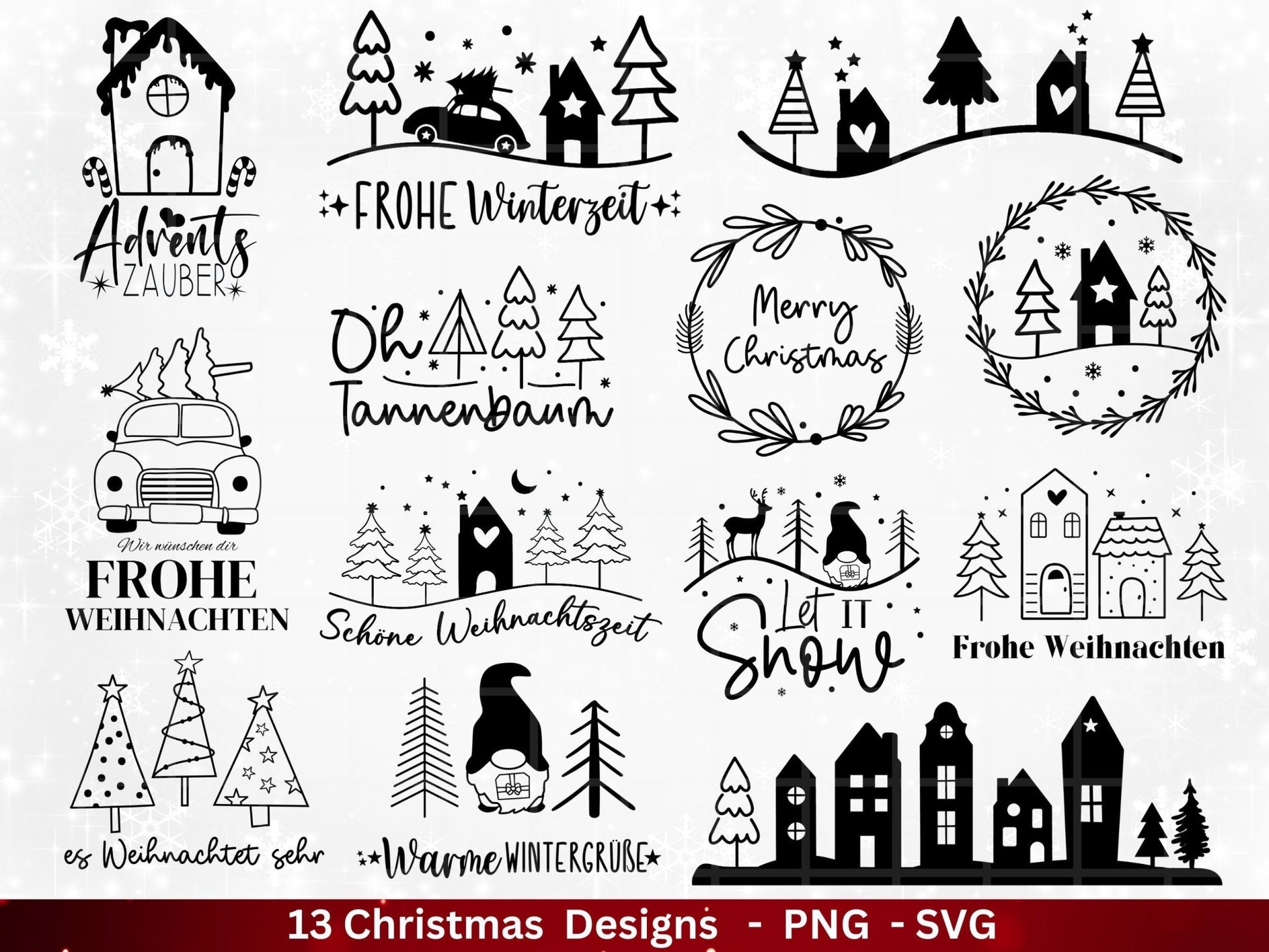 Deutsche Plotterdatei Weihnachten - Schriftzüge Weihnachten deutsch - Weihnachtshäuser - Plotterdatei Home - Winterzauber - Oh Tannenbaum - EmidaDesign