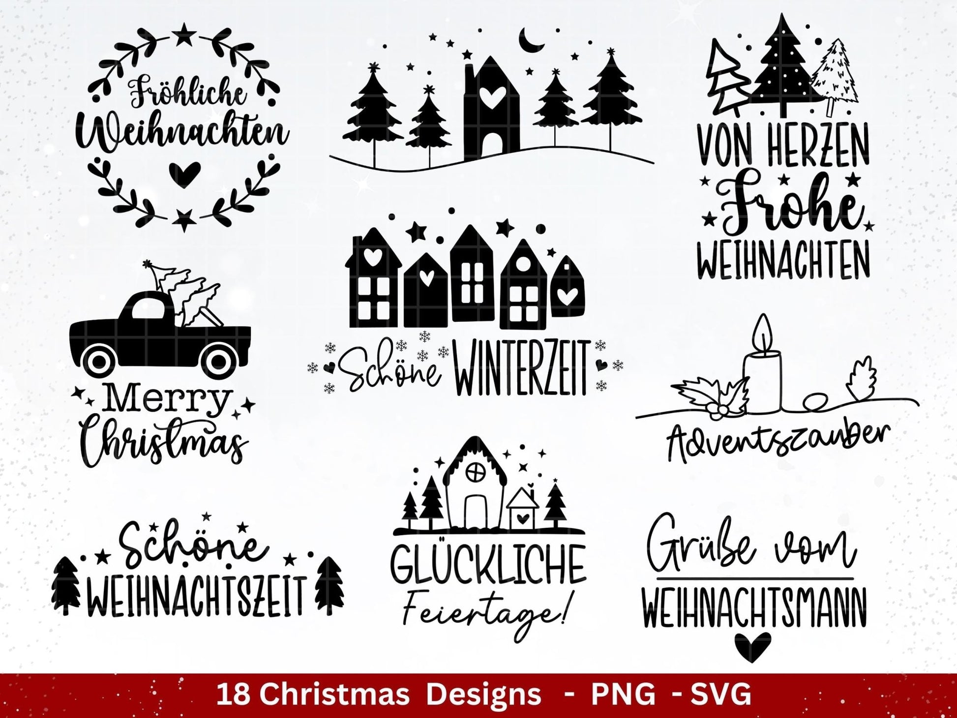 Deutsche Plotterdatei Weihnachten - Schriftzüge Weihnachten deutsch - Weihnachtshäuser - Plotterdatei Home - Winterzauber - Weihnachten Svg - EmidaDesign