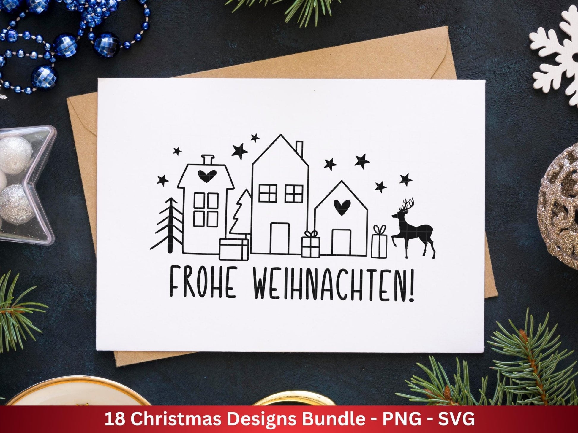 Deutsche Plotterdatei Weihnachten - Schriftzüge Weihnachten deutsch - Weihnachtshäuser - Plotterdatei Home - Winterzauber - Weihnachten Svg - EmidaDesign