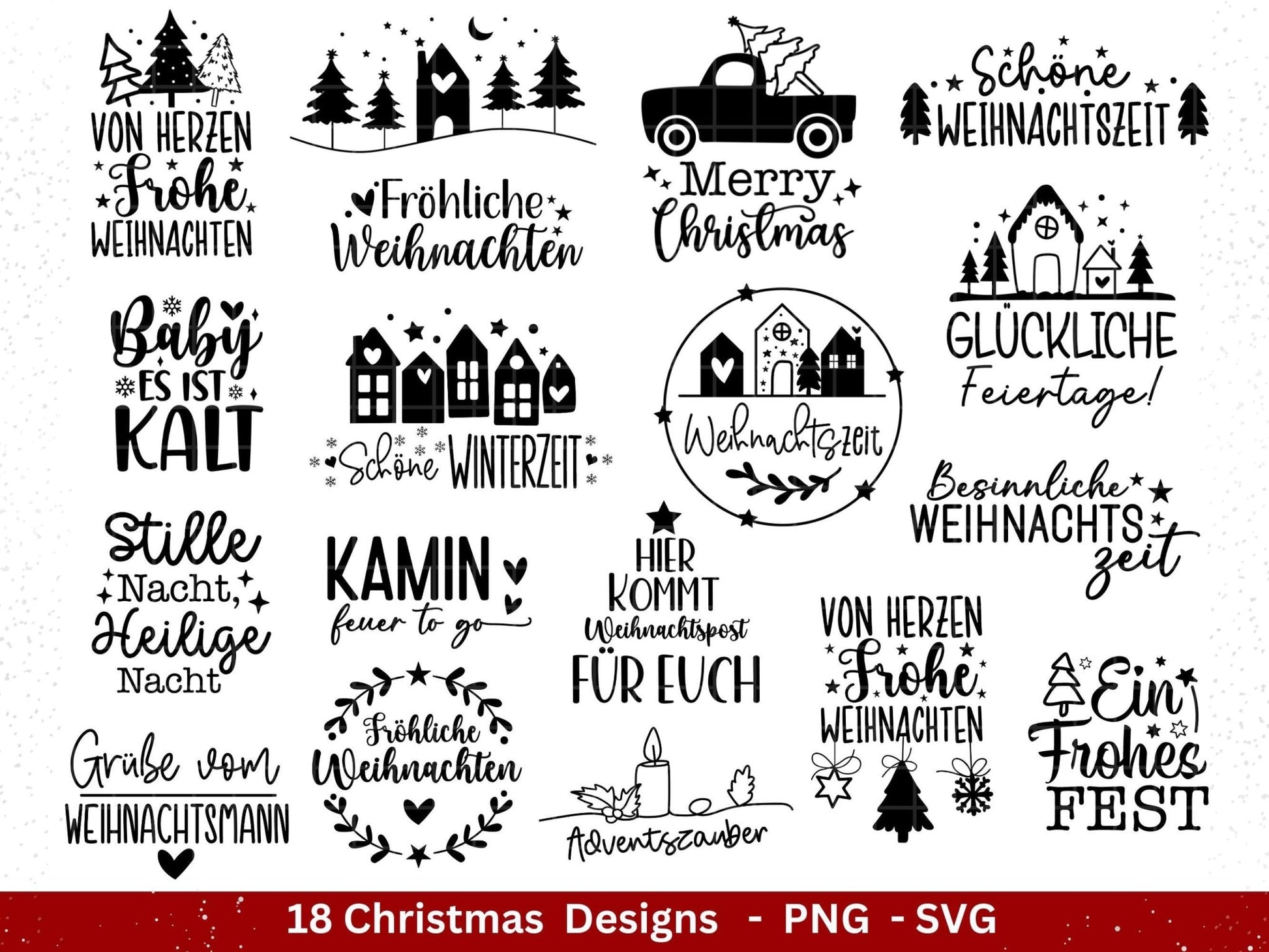 Deutsche Plotterdatei Weihnachten - Schriftzüge Weihnachten deutsch - Weihnachtshäuser - Plotterdatei Home - Winterzauber - Weihnachten Svg - EmidaDesign