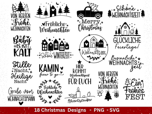 Deutsche Plotterdatei Weihnachten - Schriftzüge Weihnachten deutsch - Weihnachtshäuser - Plotterdatei Home - Winterzauber - Weihnachten Svg - EmidaDesign