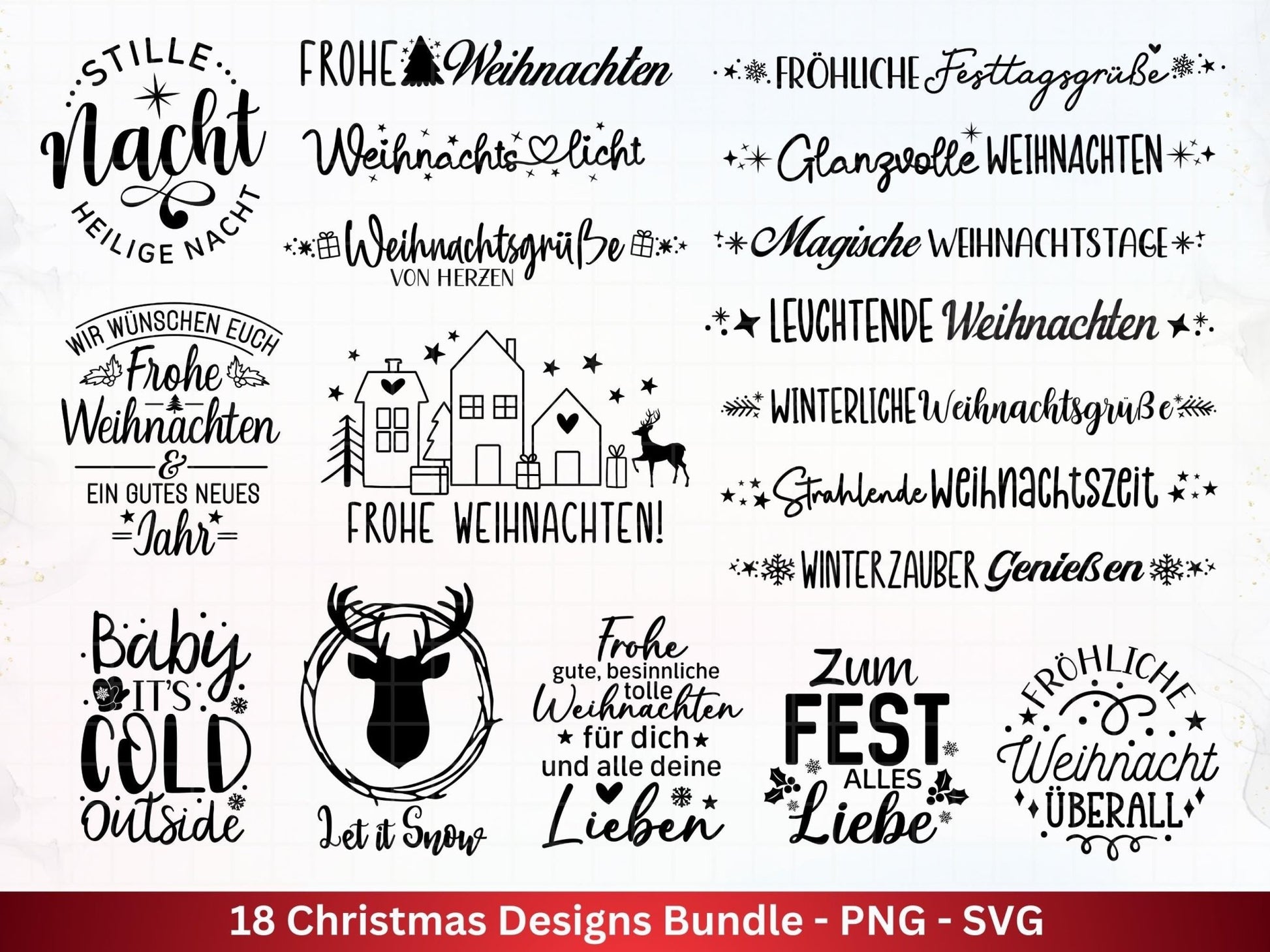 Deutsche Plotterdatei Weihnachten - Schriftzüge Weihnachten deutsch - Weihnachtshäuser - Plotterdatei Home - Winterzauber - Weihnachten Svg - EmidaDesign