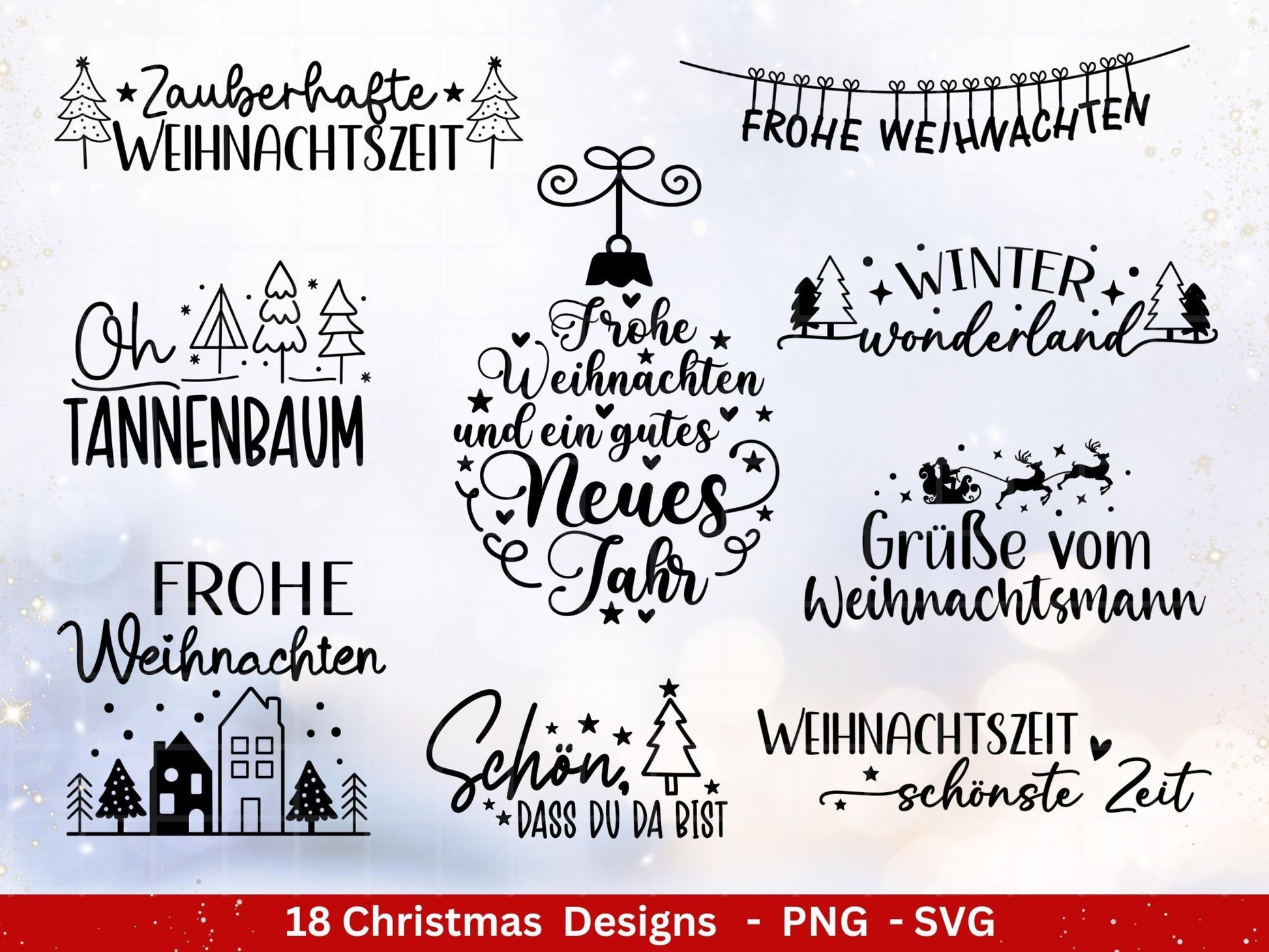 Deutsche Plotterdatei Weihnachten - Schriftzüge Weihnachten - Weihnachtshäuser - Frohe Weihnachten - Winterzauber - Tannenbaum - Digistamps - EmidaDesign