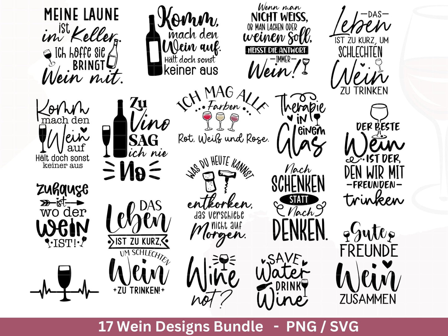 Deutsche Plotterdatei Wein Sprüche Bundle - Wein svg - Wein Sprüche Svg - Cricut Silhouette Studio Plotterdatei - Alcohol svg Untersetzer