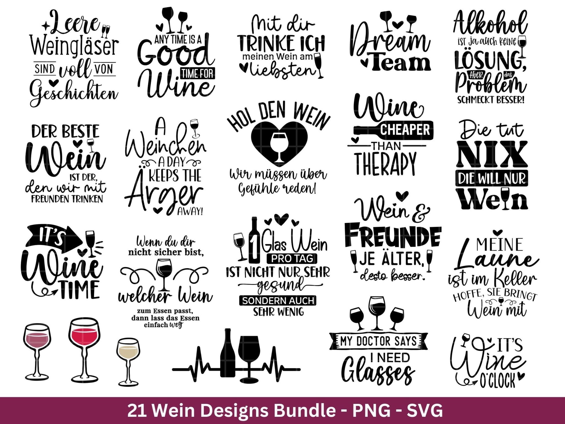 Deutsche Plotterdatei Wein Sprüche Bundle - Wein svg - Wein Sprüche Svg - Cricut Svg - Wine o clock - Alkohol svg - Untersetzer Sprüche - EmidaDesign