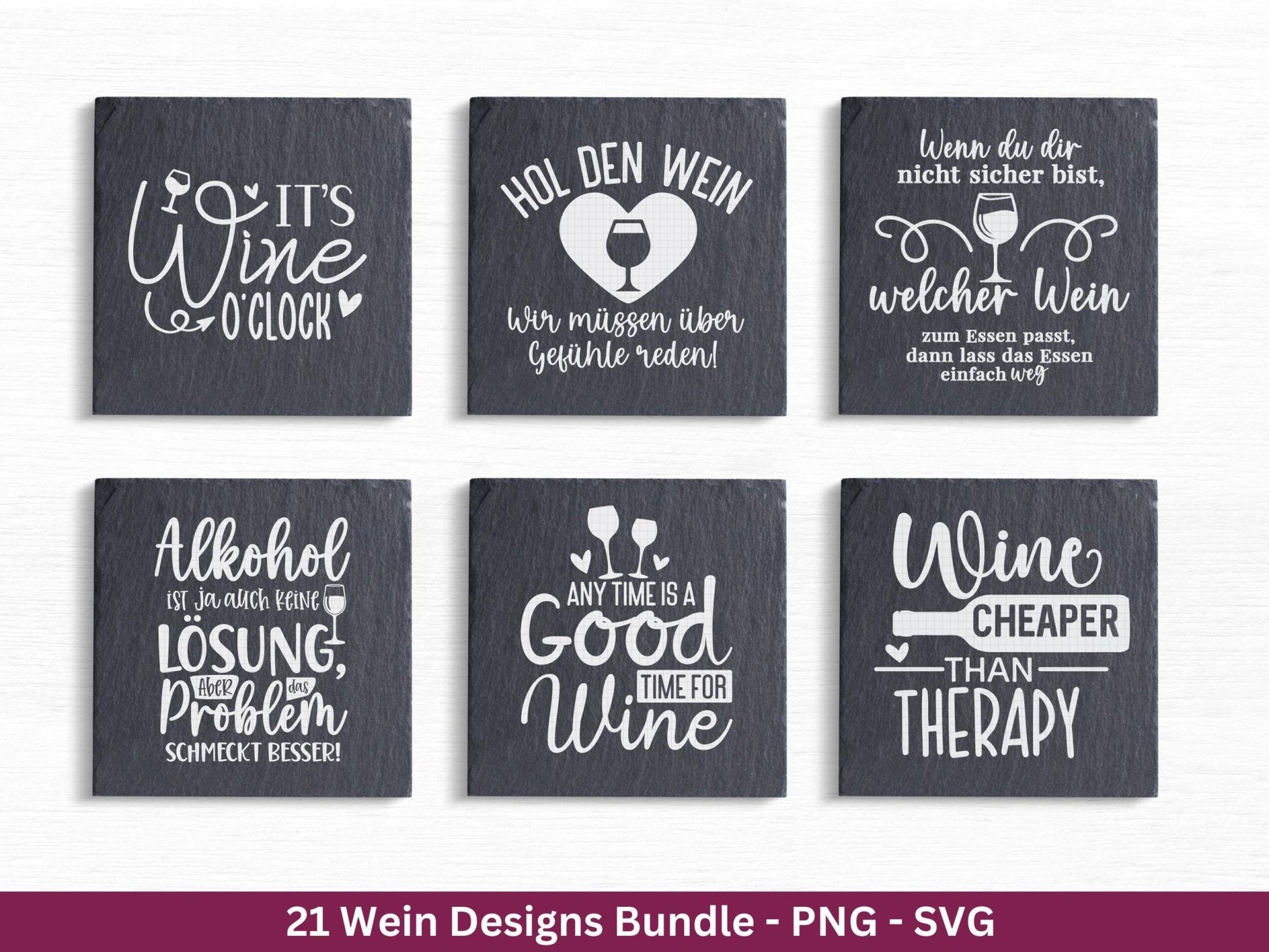 Deutsche Plotterdatei Wein Sprüche Bundle - Wein svg - Wein Sprüche Svg - Cricut Svg - Wine o clock - Alkohol svg - Untersetzer Sprüche - EmidaDesign