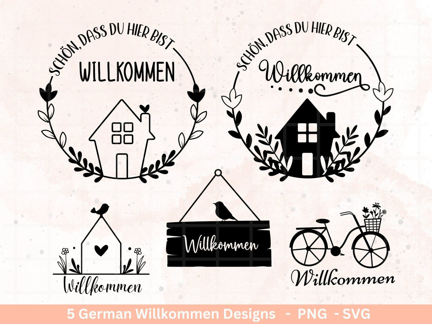 Deutsche Plotterdatei Willkommen - Frühling svg - Schön dass du da bist - Cricut Silhouette - Herzlich Willkommen Svg - Laserdatei Home - EmidaDesign