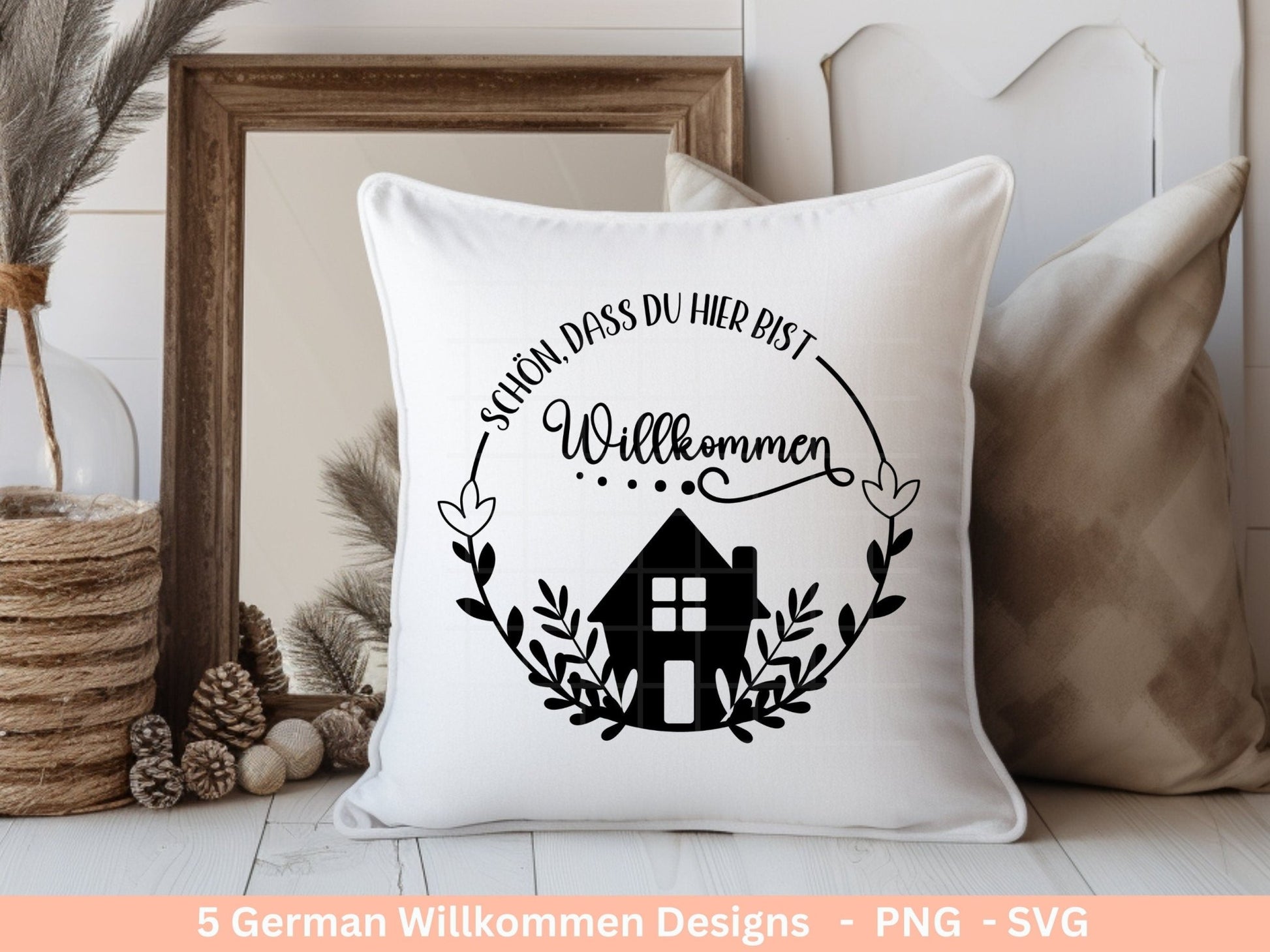 Deutsche Plotterdatei Willkommen - Frühling svg - Schön dass du da bist - Cricut Silhouette - Herzlich Willkommen Svg - Laserdatei Home - EmidaDesign