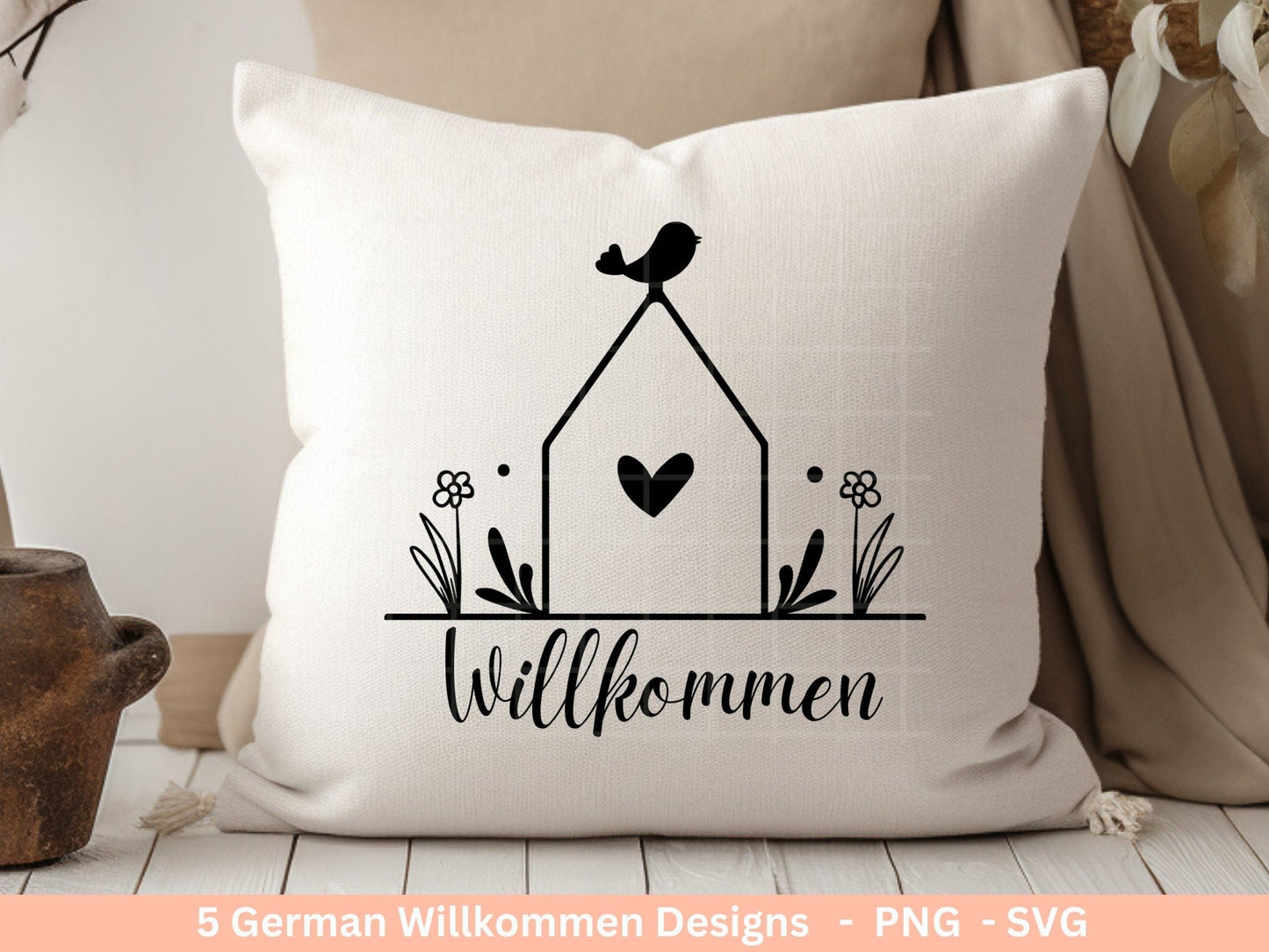 Deutsche Plotterdatei Willkommen - Frühling svg - Schön dass du da bist - Cricut Silhouette - Herzlich Willkommen Svg - Laserdatei Home - EmidaDesign