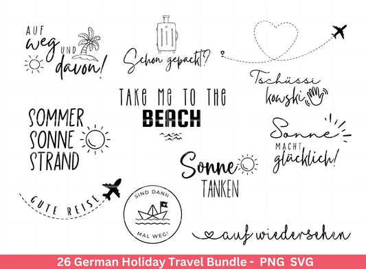 German Reisen Plotterdatei svg png Bundle - Strand svg- Sommer svg - Reisen svg - Cricut Silhouette Studio - Reisen Sprüche - Urlaub svg