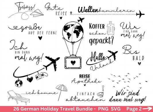 German Reisen Plotterdatei svg png Bundle - Strand svg- Sommer svg - Reisen svg - Cricut Silhouette Studio - Reisen Sprüche - Urlaub svg