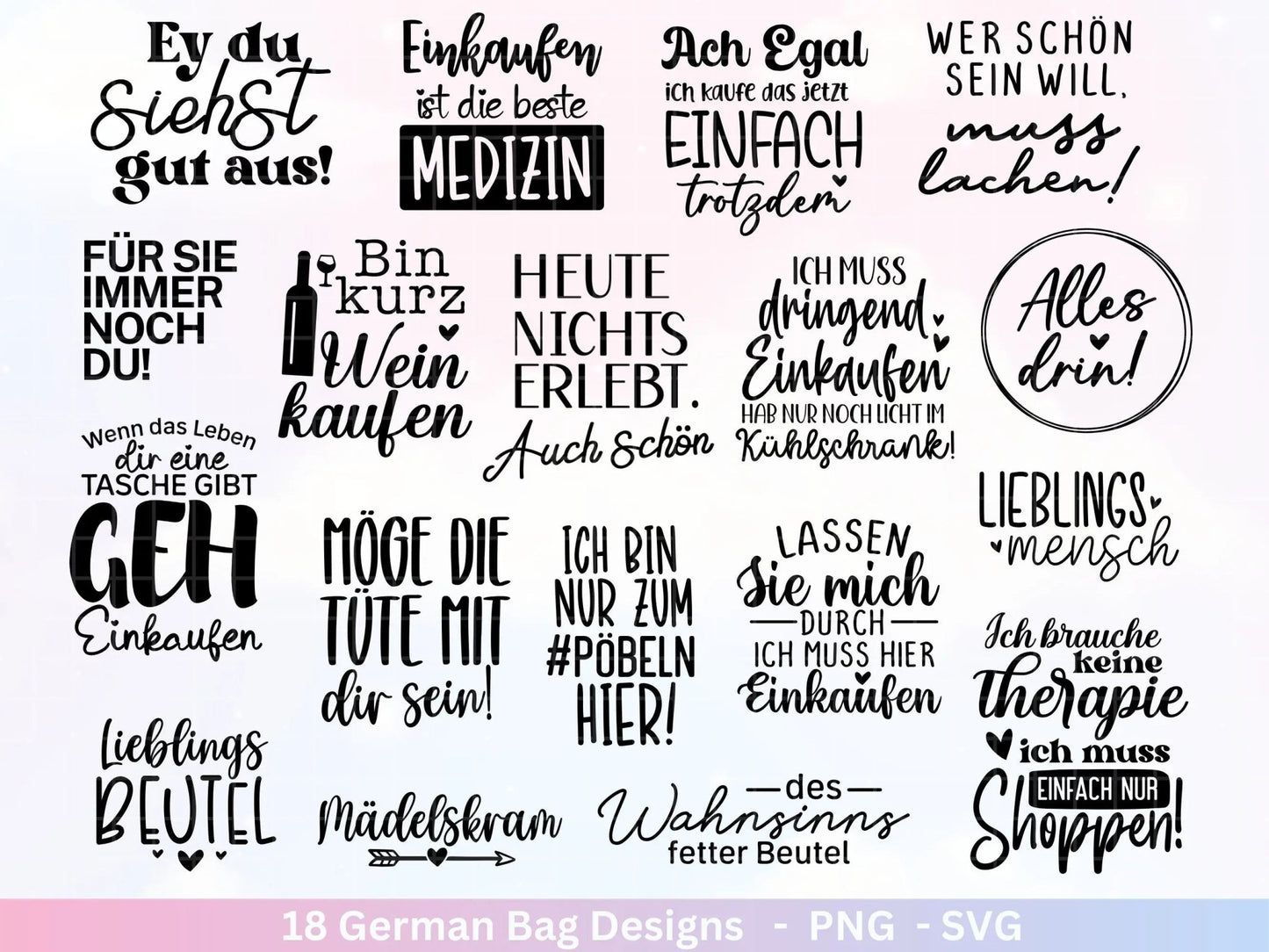 Deutsche Sprüche für Beutel Plotterdatei - Taschensprüche Bundle svg - Jutetasche plotten svg - Cricut Silhouette - Eine von den Juten