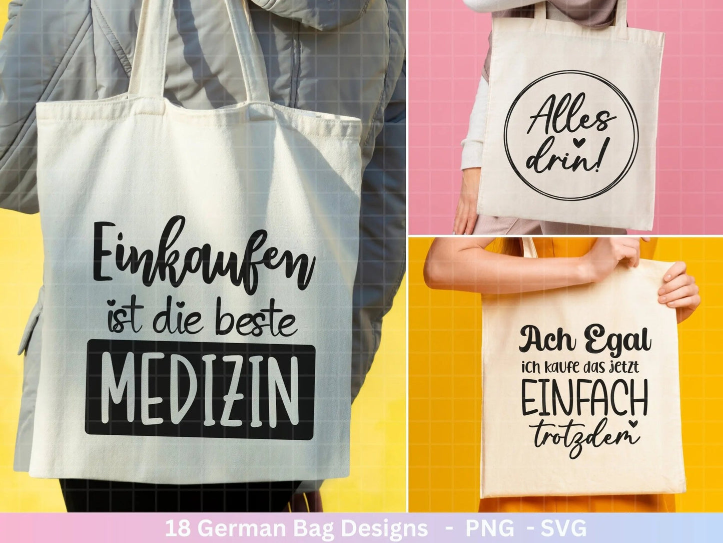 Deutsche Sprüche für Beutel Plotterdatei - Taschensprüche Bundle svg - Jutetasche plotten svg - Cricut Silhouette - Eine von den Juten