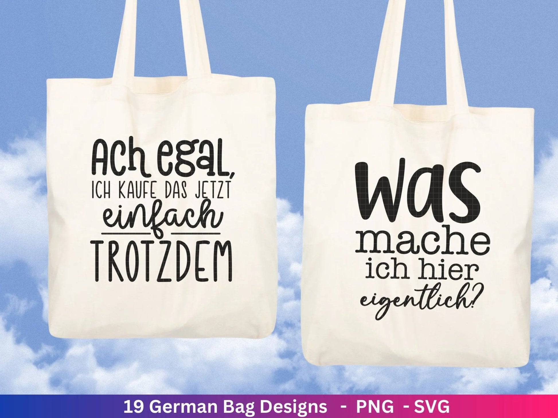 Deutsche Sprüche für Beutel Plotterdatei - Taschensprüche Bundle svg - Jutetasche plotten svg - Cricut Silhouette - Eine von den Juten