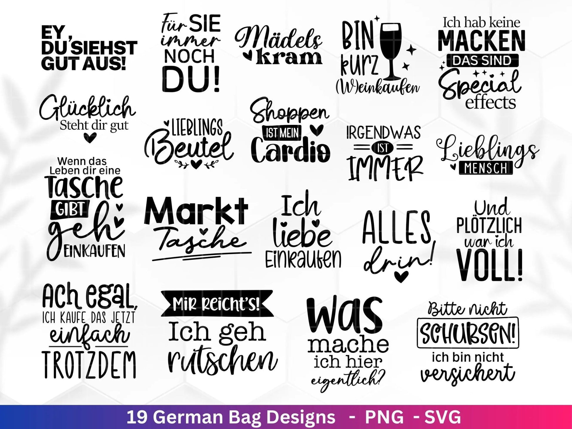 Deutsche Sprüche für Beutel Plotterdatei - Taschensprüche Bundle svg - Jutetasche plotten svg - Cricut Silhouette - Eine von den Juten