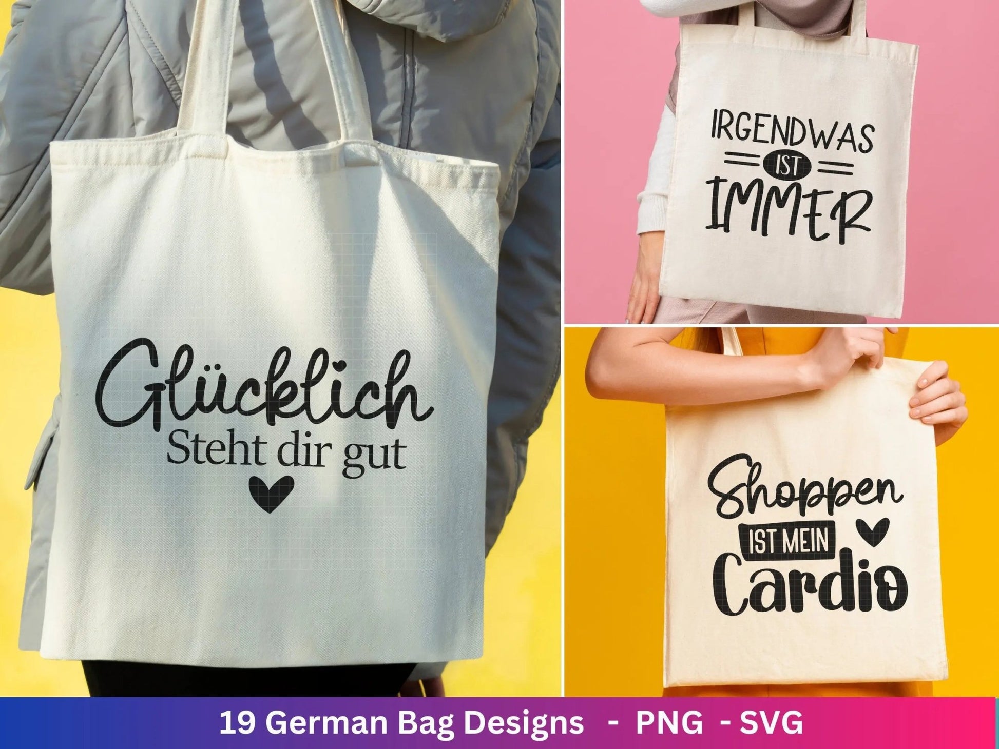 Deutsche Sprüche für Beutel Plotterdatei - Taschensprüche Bundle svg - Jutetasche plotten svg - Cricut Silhouette - Eine von den Juten