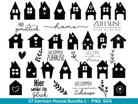 German Weihnachten Häuser Plotterdateien Svg Png - Plotterdatei Home - Zuhause Schriftzüge Silhouette Cricut Download - Home Bundle