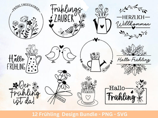 Frühling Plotterdatei - Hallo Frühling - Laserdatei Frühling - Cricut Svg - Ostern Svg - Frühling to go - Frühlings Bundle - Frühling Svg - EmidaDesign