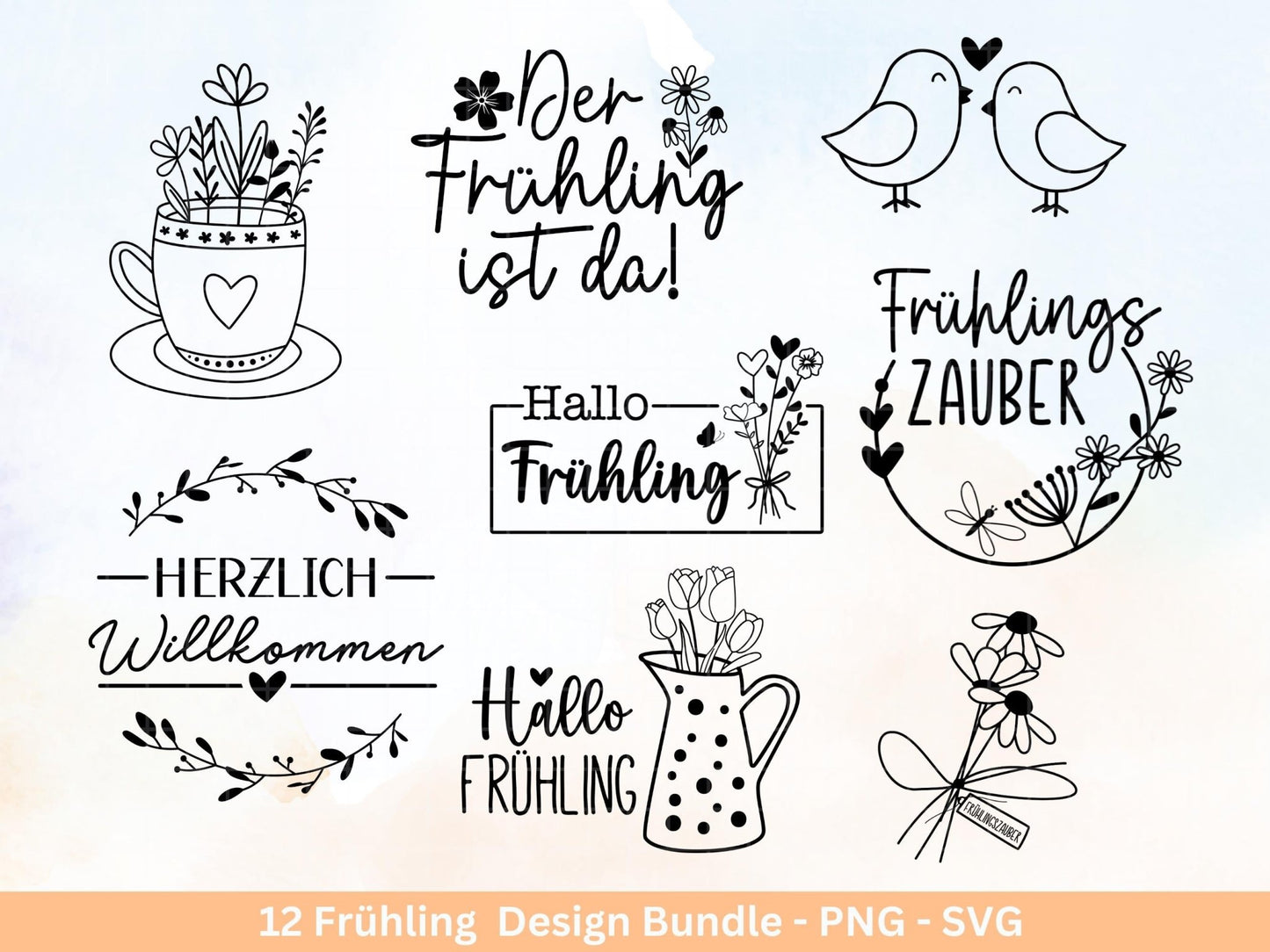 Frühling Plotterdatei - Hallo Frühling - Laserdatei Frühling - Cricut Svg - Ostern Svg - Frühling to go - Frühlings Bundle - Frühling Svg - EmidaDesign