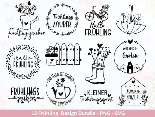 Frühling Plotterdatei - Hallo Frühling - Laserdatei Frühling - Cricut Svg - Ostern Svg - Ostergeschenk - Deutsche Schriftzüge - Frühling Svg - EmidaDesign