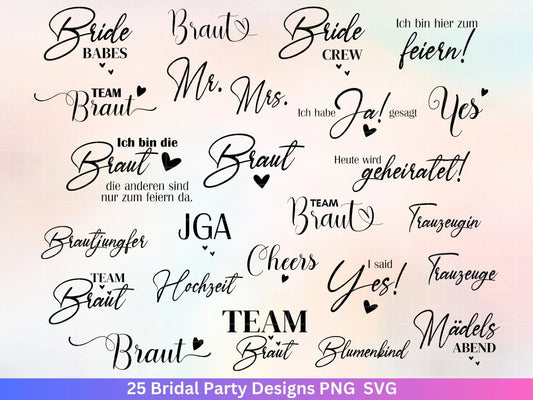 German Bride SVG Bundle - Hochzeit Party - Brautjungfer - JGA - Verlobungsfeier- Cricut Silhouette Studio Plotterdatei SVG - Bride Shirts