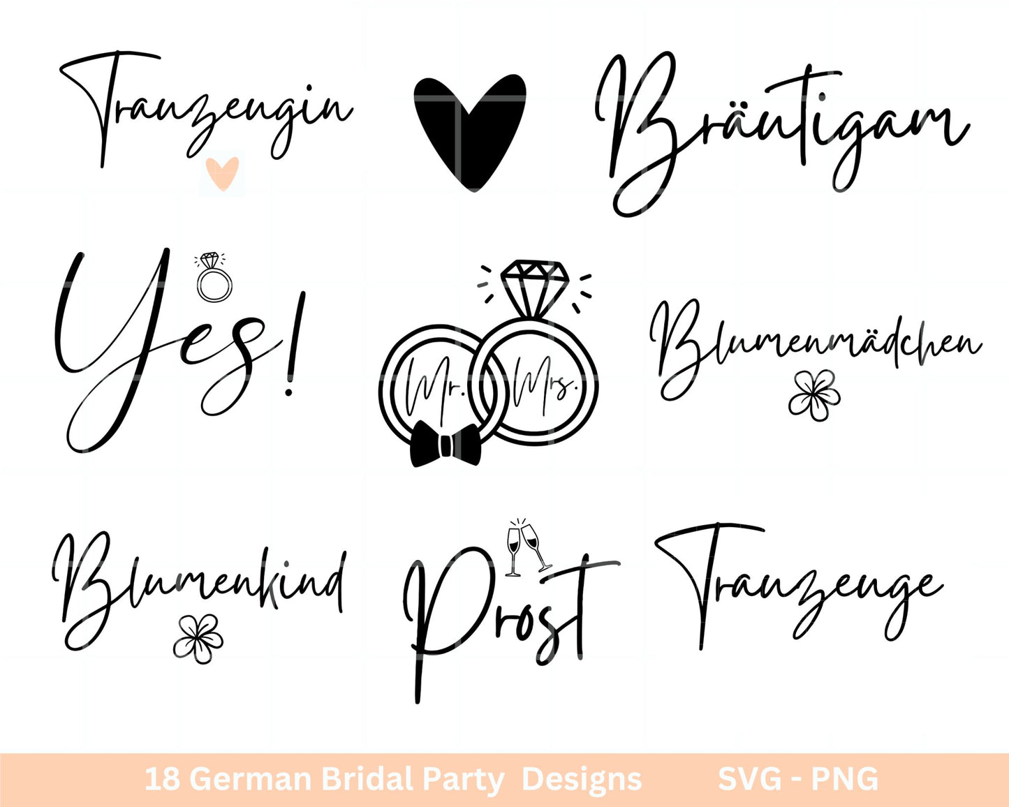 German Bride SVG Bundle - Hochzeit Party - Brautjungfer - JGA - Verlobungsfeier-  Cricut Silhouette Studio Plotterdatei SVG - Bride Shirts