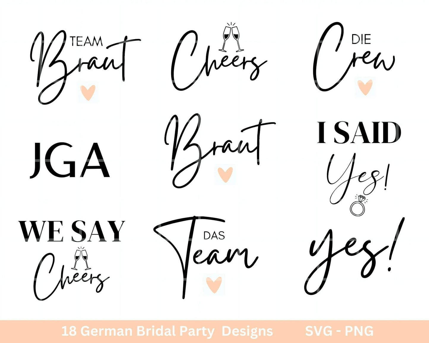 German Bride SVG Bundle - Hochzeit Party - Brautjungfer - JGA - Verlobungsfeier- Cricut Silhouette Studio Plotterdatei SVG - Bride Shirts