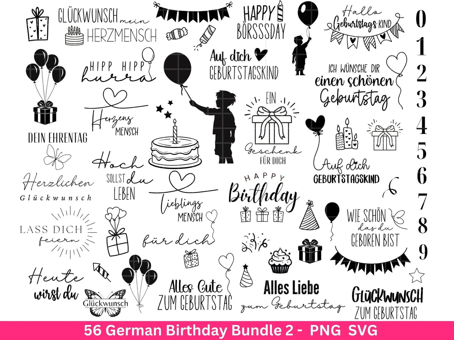 German Geburtstag Plotterdatei Bundle svg - Geburtstagssprüche deutsch - Geburtstag Cricut Silhouette - Geburtstag Schriftzüge - Digistamp