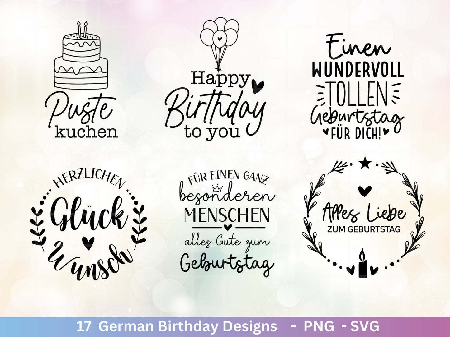 German Geburtstag Plotterdatei Bundle svg - Geburtstagssprüche deutsch - Geburtstag Cricut Silhouette - Geburtstag Schriftzüge - Digistamp - EmidaDesign