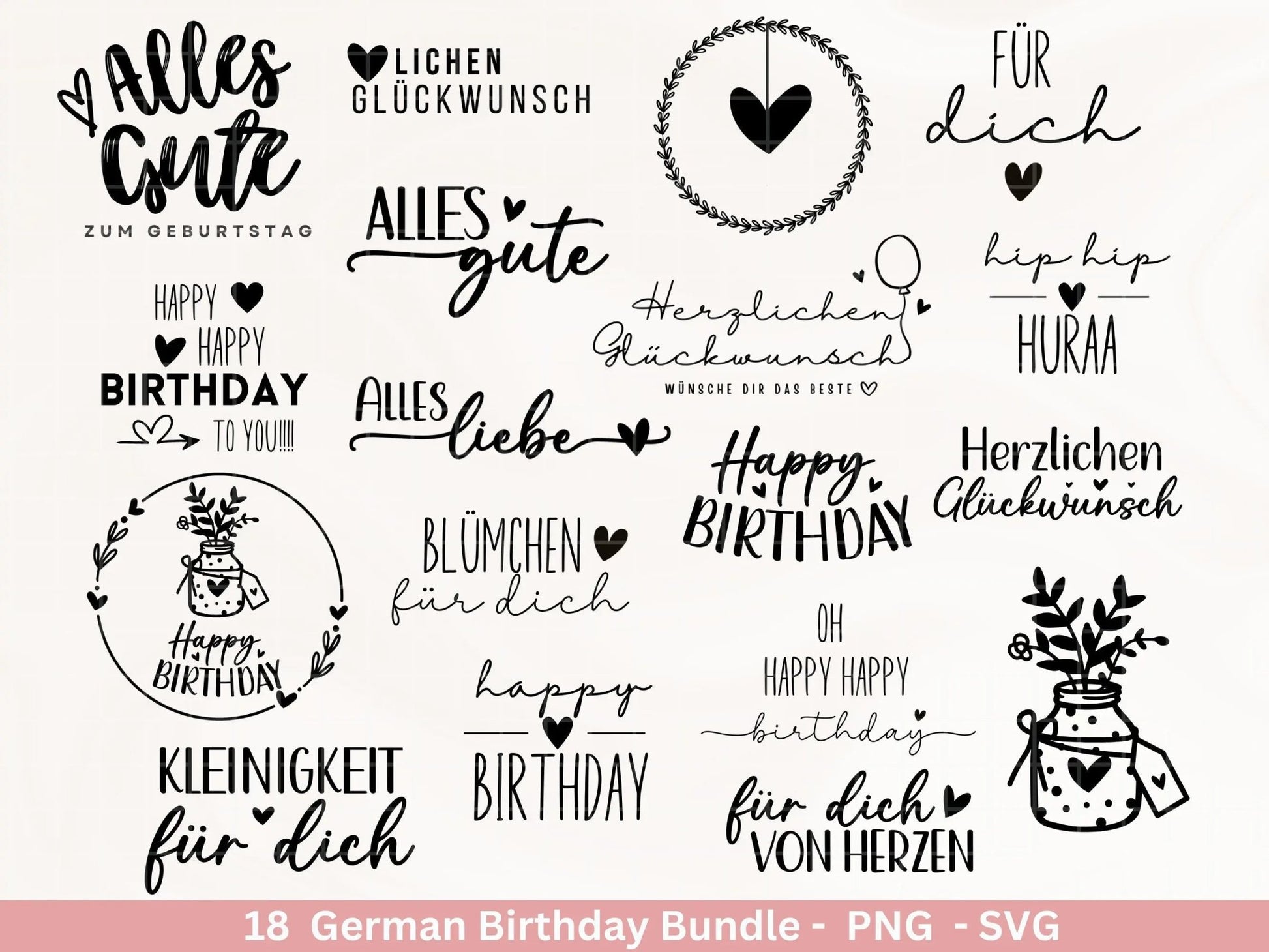 German Geburtstag Plotterdatei Bundle svg - Geburtstagssprüche deutsch - Geburtstag Cricut Silhouette - Geburtstag Schriftzüge - Digistamp