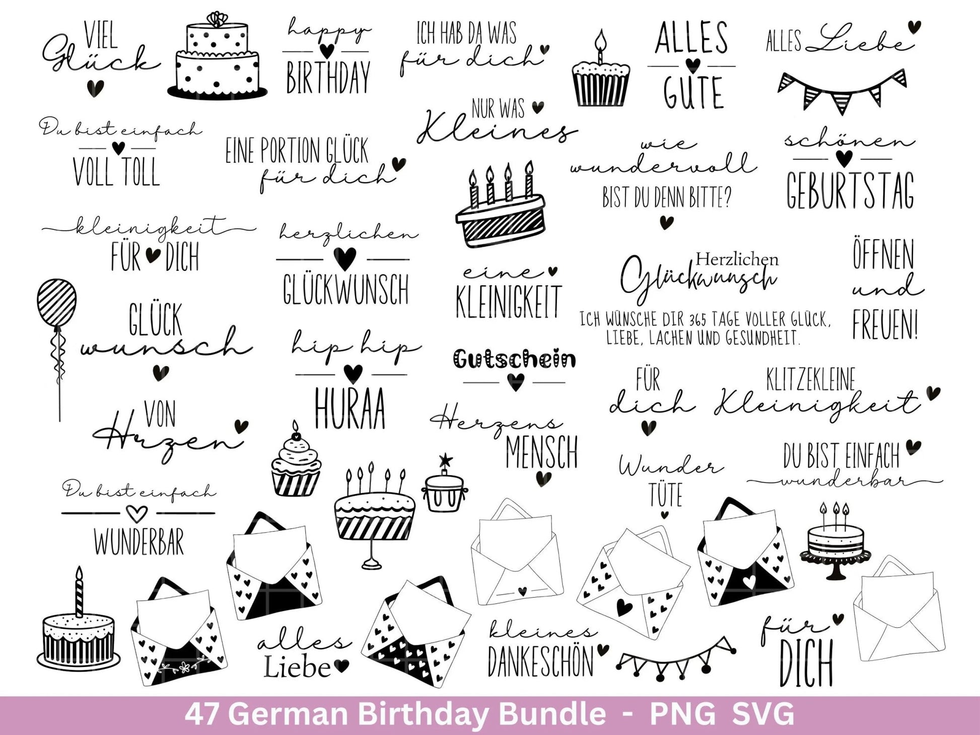 German Geburtstag Plotterdatei Bundle svg - Geburtstagssprüche deutsch - Geburtstag Cricut Silhouette - Geburtstag Schriftzüge - Digistamp