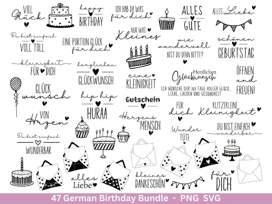 German Geburtstag Plotterdatei Bundle svg - Geburtstagssprüche deutsch - Geburtstag Cricut Silhouette - Geburtstag Schriftzüge - Digistamp