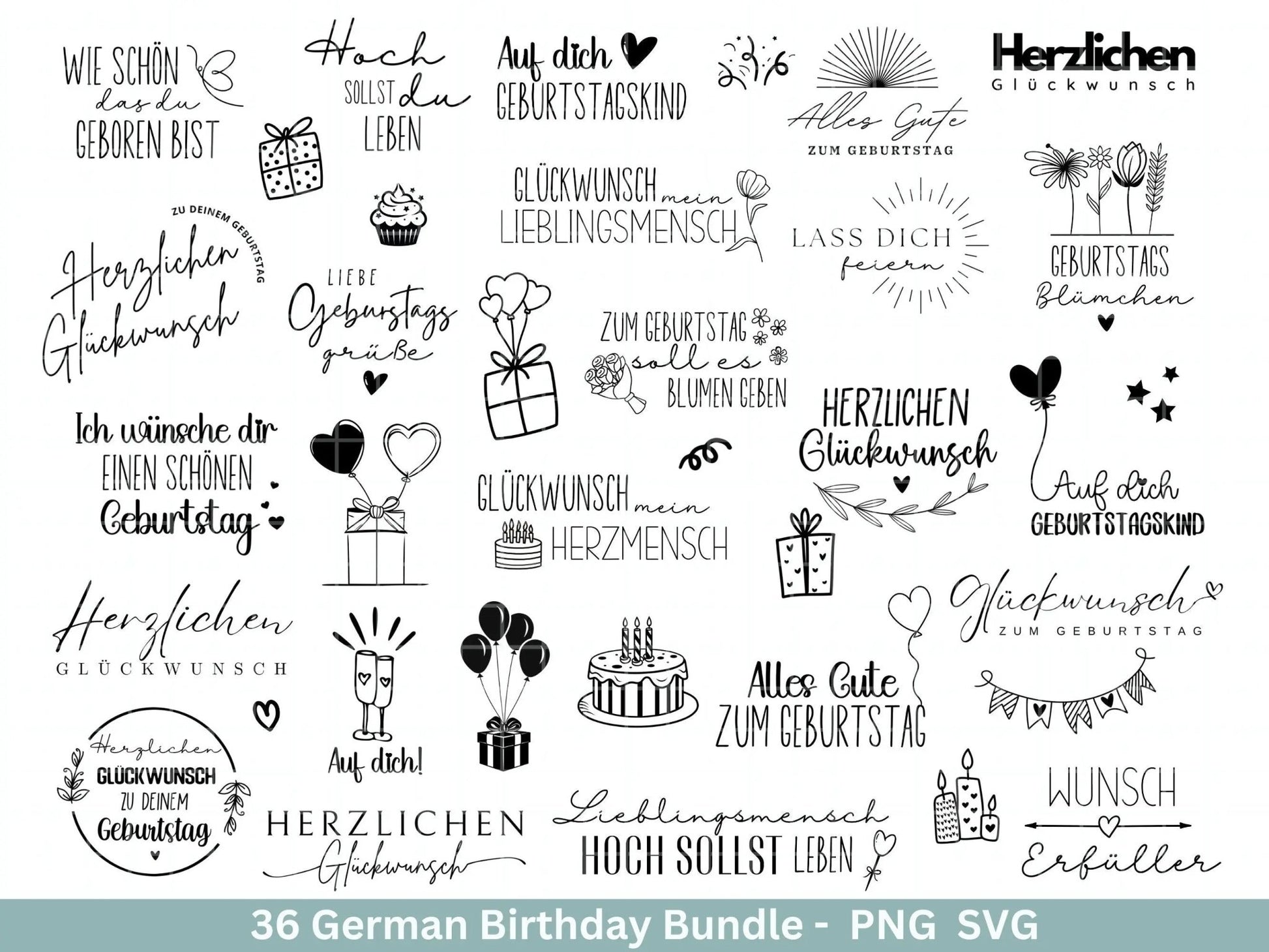 German Geburtstag Plotterdatei Bundle svg - Geburtstagssprüche deutsch - Geburtstag Cricut Silhouette - Geburtstag Schriftzüge - Digistamp